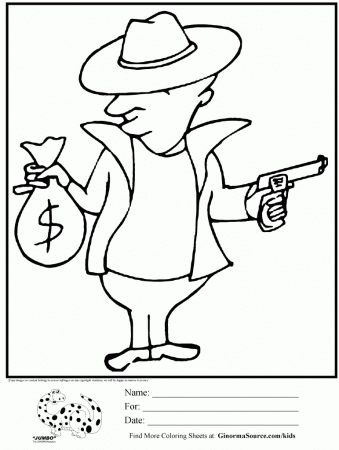 Cartoon Bank Robber Coloring Page - GINORMAsource Kids