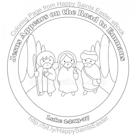 Happy Saints: Road to Emmaus (free coloring page)