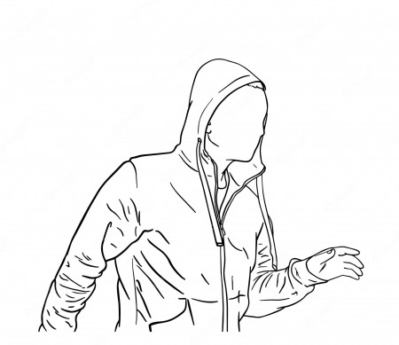 Premium Vector | Hooded man portrait doodle linear cartoon coloring book