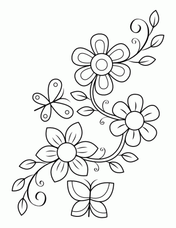 Printable Butterfly Floral Coloring Page