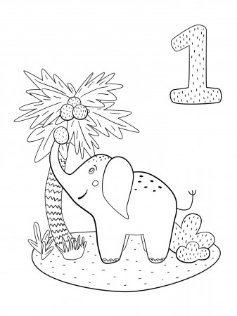 Vector illustration. Counting from 1 to 10. Number 1, coloring page. Cute  elephant with coconut. Preschool activity for kids, drawing. 5871417 Vector  Art at Vecteezy