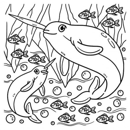 Premium Vector | Narwhal coloring page for kids
