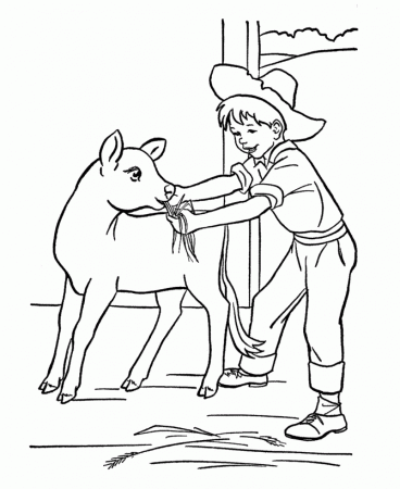 Farm Work and Chores Coloring Pages | Printable Boy feeding a new 