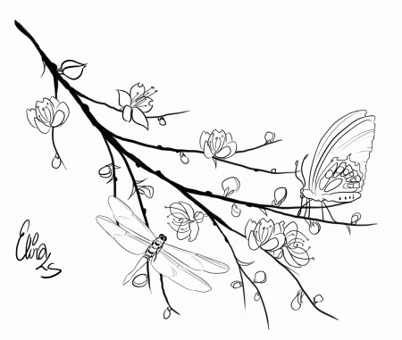 butterflies in tree colouring pages - Clip Art Library