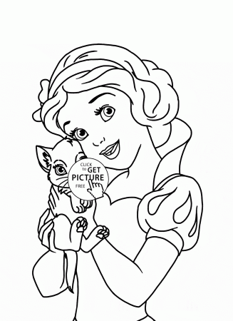 Disney Princess Belle with cat coloring page for kids, disney ...