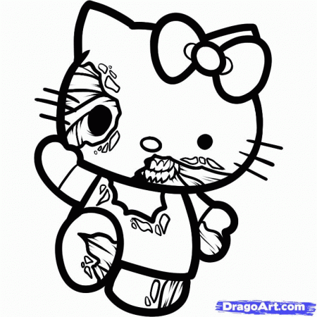 Hello Kitty Halloween Scary Zombie Coloring Page