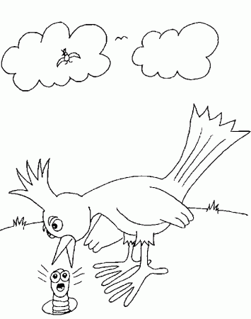 Bird Catching a Worm Free Coloring Pages for Kids ...