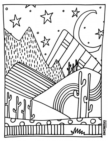 Peaceful Desert Evening Coloring Page – Encinitas House of Art