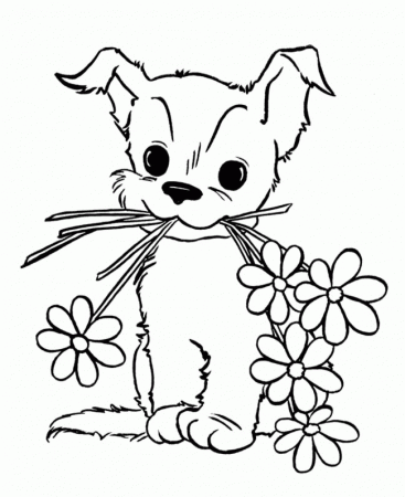 Puppy with flowers Colouring Pages
