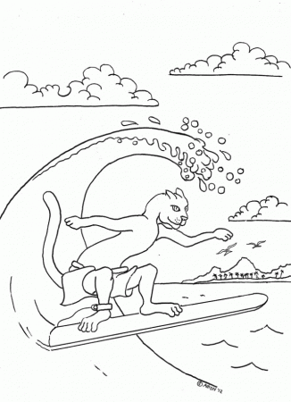 Coloring Pages For Kids By Mr Adron Cat On Surfboard Print And 