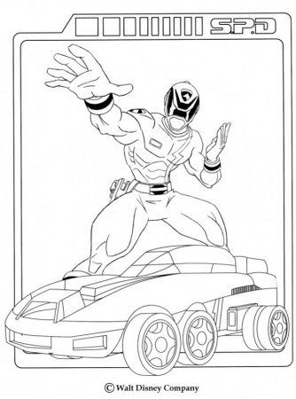 Coloriage POWER RANGERS - Ranger et sa voiture