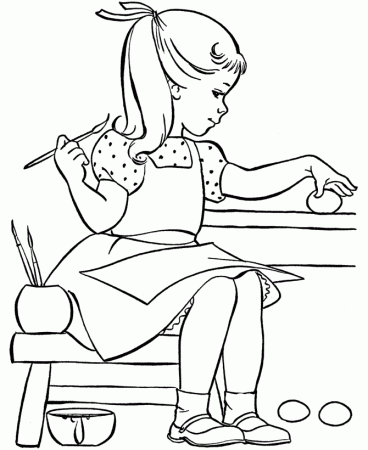 Print Little Girl Painting Easter Egg Coloring Pages or Download 