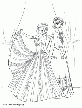 Frozen - The sisters Anna and Elsa coloring page