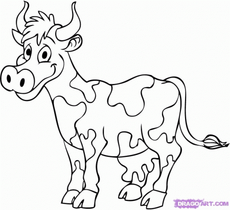 How to Draw a Cartoon Cow, Step by Step, Cartoon Animals, Animals 