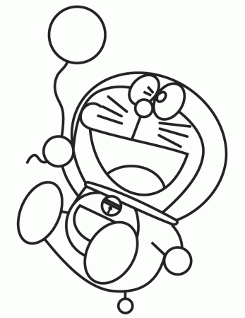Doraemon Holding Balloon Coloring Page | Free Printable Coloring Pages