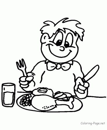 Thanksgiving Coloring Pages - Eating dinner