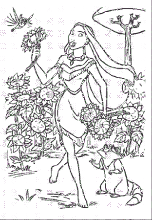 Pocahontas And SunFlowers Coloring Pages Free | The Coloring Pages