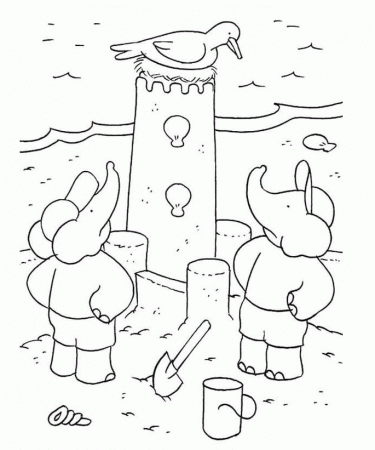 Coloring Pages of Sand Castle Building | Coloring