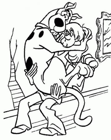 Shaggy Afraid and Hugging Scooby Coloring Page - Cartoon Coloring 