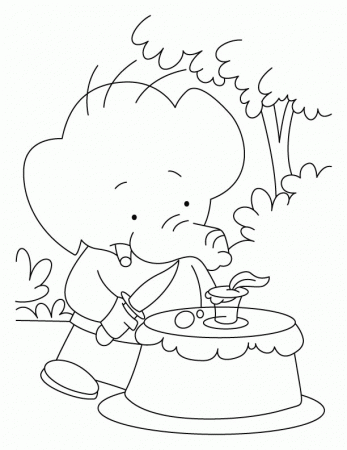 Elephant baby celebrating his birthday in jungle coloring pages 