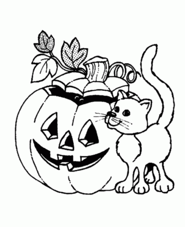 Halloween Coloring Page Sheets - Halloween Pumpkin and Cat 