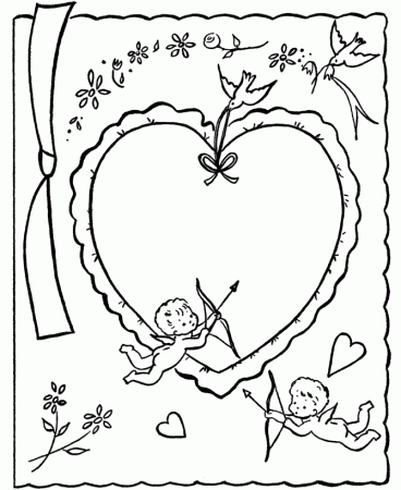 Valentine's Day Cards Coloring Pages - Heart and Cherubs Valentine 