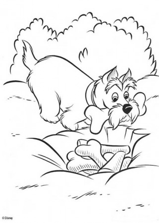 Lady and the Tramp coloring book pages - Jock with a bone