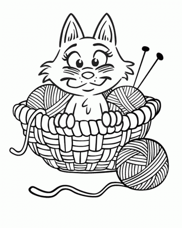 kitten playing with yarn Colouring Pages