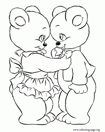 Valentine's Day - Couple of teddy bears in love coloring page