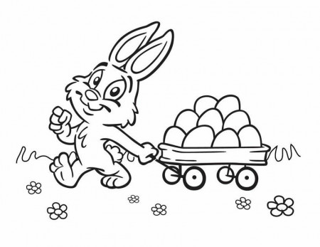 Easter Bunny with wagon of eggs - Free Printable Coloring Pages