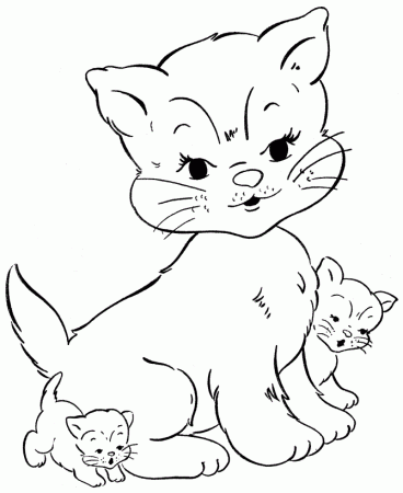 Little Kitty and Mother Coloring Page | Kids Coloring Page