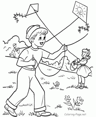 Coloring Book Pages - Spring kites