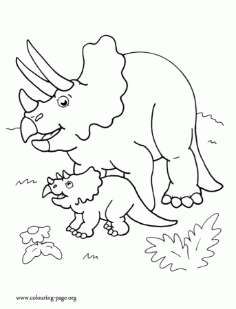 Dinosaurs - A dinosaur mother and her baby coloring page