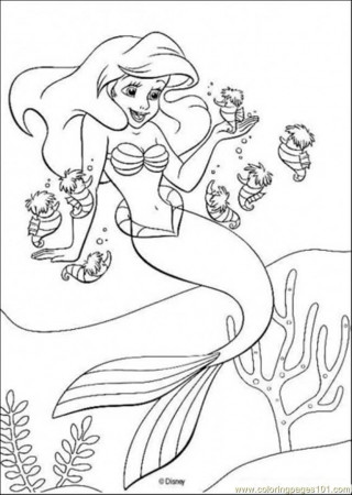 Coloring Pages Ariel And Seahorses (Cartoons > The Little Mermaid 
