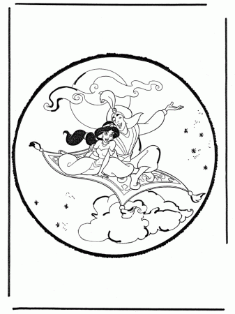 Aladdin and Jasmine on Flying Pillow Coloring Page | Kids Coloring 