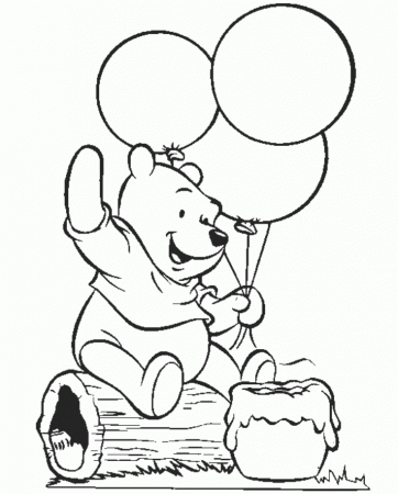 Winnie The Pooh Is Holding A Balloons Coloring Pages - Winnie The 