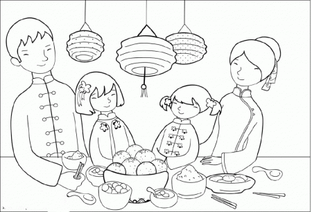 Food Party On Chinese New Year Coloring Pages - Holidays Coloring 