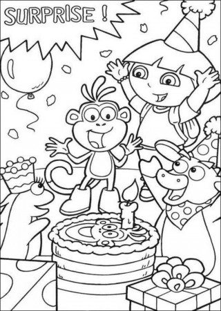Free Happy Birthday Boots Dora The Explorer Coloring Page 