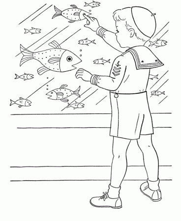 Boy in sailor outfit at an aquarium | Crayons At The Ready