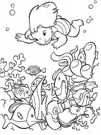 Many Cartoon Fishes With A Baby In Water Coloring Pages