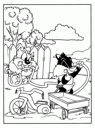 Coloring Pages Of Baby Taz And Baby Sylvester In Garden Coloring 