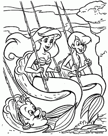 Ariel Sitting on a Coral Under Water Coloring Page | Kids Coloring 