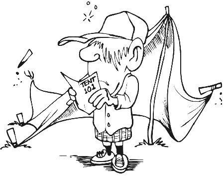 Tent Coloring Page | Guy Trying To Put Up Tent