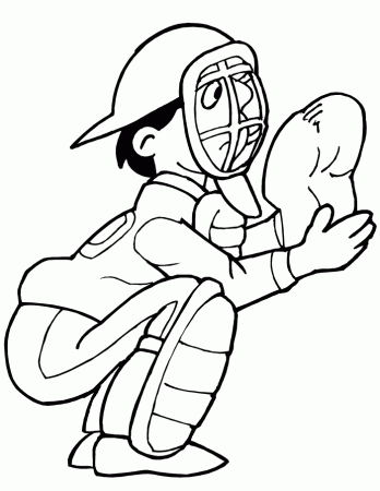 Printable Baseball Coloring Page | Boy Catcher Side View