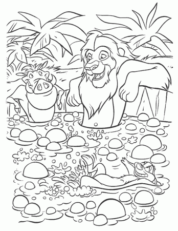 Print Simba, Timon And Pumbaa Mud Bath The Lion King Coloring Page 