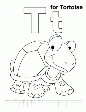 T for tortoise coloring page with handwriting practice | Download 