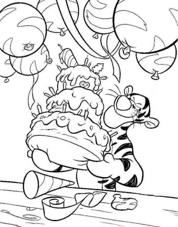 Disney Tiger With Birthday Cake Coloring Sheets