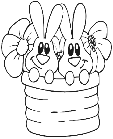 Easter Coloring Page | 2 Bunnies in a Flower Pot