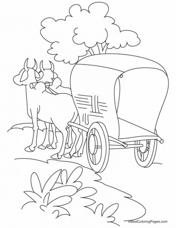 Bullock cart standing on the road coloring pages | Download Free 