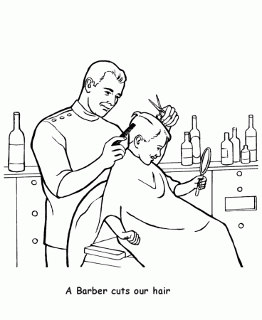 USA-Printables: Labor Day Coloring Pages - Barber cutting a boy's 